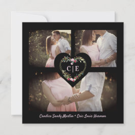 Elegante Bloemen Rode Hart 3 foto's Instant Engage Save The Date