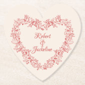 Elegante Bloemen Rode Hart Valentijnsdag Kartonnen Onderzetters (Voorkant)