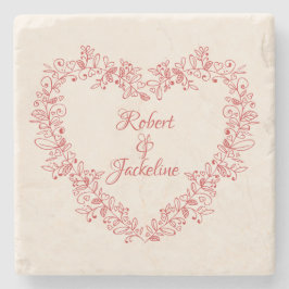 Elegante  Bloemen Rode Hart Valentijnsdag Stenen Onderzetter