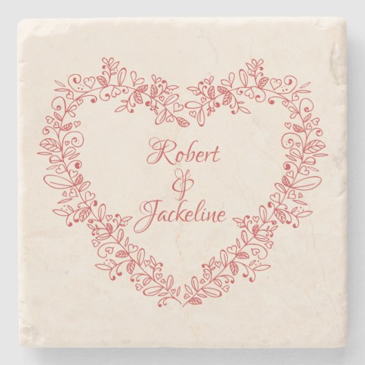 Elegante  Bloemen Rode Hart Valentijnsdag Stenen Onderzetter (Voorkant)