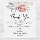 Elegante Bloemen Rode Roos bruiloft Dank u Wijn Etiket (Enkel label)