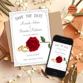 Elegante Bloemen Rode Rozen en Ringen bruiloft Save The Date