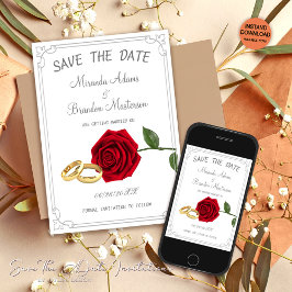 Elegante Bloemen Rode Rozen en Ringen bruiloft Save The Date