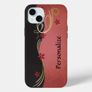 Elegante  bloemen   Rood iPhone 15 Mini Hoesje