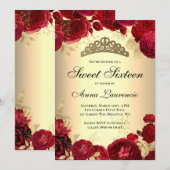 Elegante Bloemen Rood en Goud Thema Sweet Sixteen Kaart (Voorkant / Achterkant)
