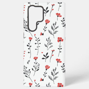 Elegante Bloemen – Rood en Zwart Botanisch Patroon Samsung Galaxy Hoesje