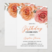 Elegante Bloemen Rood Sinaasappel Roos Verjaardag Kaart (Voorkant / Achterkant)