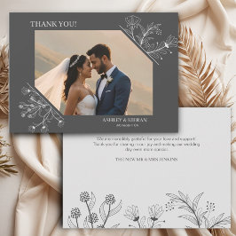 Elegante Bloemen Rook Grijs Huwelijk Bedankkaart