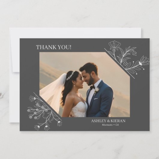 Elegante Bloemen Rook Grijs Huwelijk Bedankkaart (Voorkant)