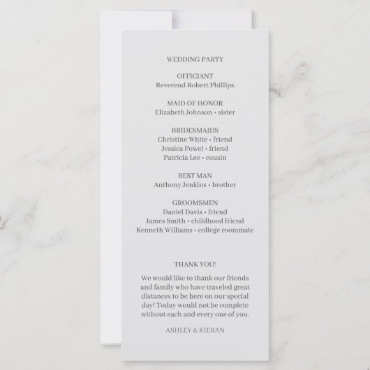 Elegante Bloemen Rook Grijs Trouwprogramma (Achterkant)