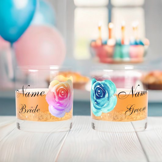 Elegante Bloemen Roos Bruid Bruidegom Verjaardag H Whisky Glas (Insitu (Baby Shower))