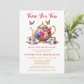 Elegante Bloemen Roos Theepot Tea Party Vrijgezell Kaart (Staand voorkant)