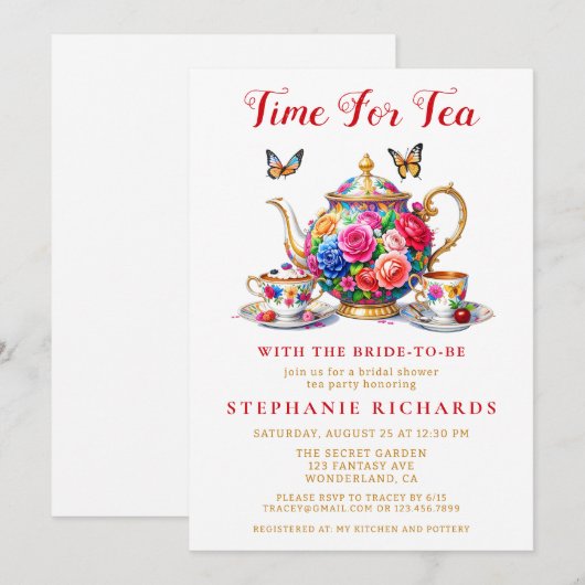 Elegante Bloemen Roos Theepot Tea Party Vrijgezell Kaart (Voorkant / Achterkant)