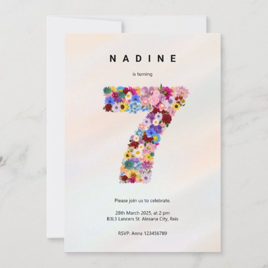 Elegante Bloemen Roze 7e Verjaardag Tuin Lente Kaart (Voorkant)