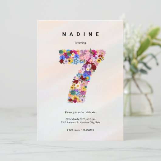 Elegante Bloemen Roze 7e Verjaardag Tuin Lente Kaart (Staand voorkant)