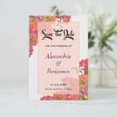 Elegante Bloemen Roze Bloemen Waterverf bruiloft Save The Date (Staand voorkant)