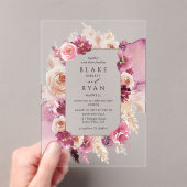 Elegante Bloemen Roze, Bourgondische Waterverf bru Acryl Uitnodigingen (Insitu (Draagbaar))