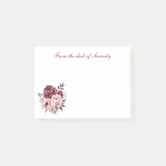 Elegante Bloemen Roze Bourgondische Waterverf pioe Post-it® Notes (Voorkant)