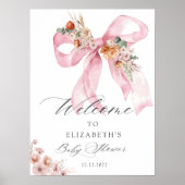 Elegante Bloemen Roze Bow Baby shower Welkom Poster (Voorkant)