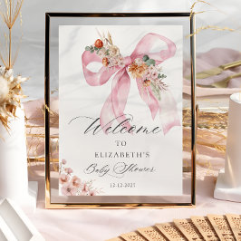 Elegante Bloemen Roze Bow Baby shower Welkom Poster