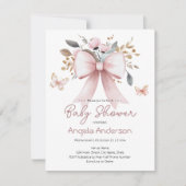 Elegante Bloemen Roze Bow Butterfly Baby shower Kaart (Voorkant)