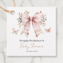 Elegante Bloemen Roze Bow Meisje Baby shower Bedankjes Labels