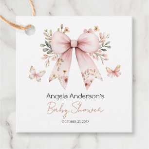 Elegante Bloemen Roze Bow Meisje Baby shower Bedankjes Labels