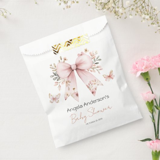 Elegante Bloemen Roze Bow Meisje Baby shower Bedankzakje (Gezegeld)