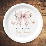 Elegante Bloemen Roze Bow Meisje Baby shower Papieren Bordje<br><div class="desc">Elegante roze bloemenboog waterverf illustratie. Lente en herfst thema baby shower. baby meisje baby shower,  vlinder baby shower,  coquette roze boog baby shower,  bohemian grillige botanische bloemen baby shower</div>