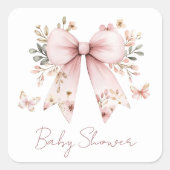 Elegante Bloemen Roze Bow Meisje Baby shower Vierkante Sticker (Voorkant)