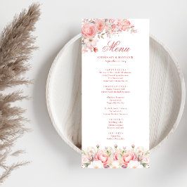 Elegante bloemen roze bruiloft menu