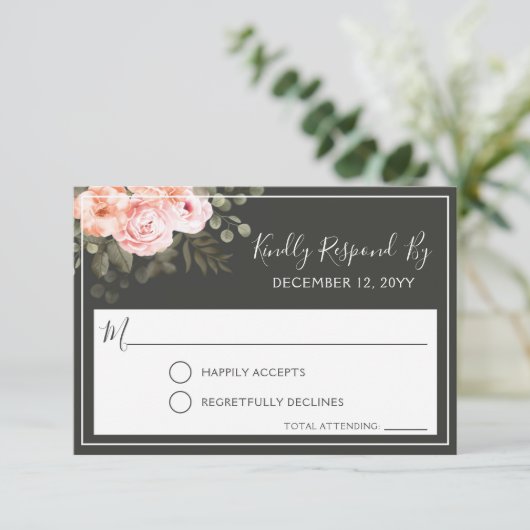 Elegante Bloemen Roze Bruiloft Uitnodiging RSVP (Staand voorkant)