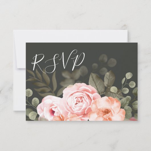 Elegante Bloemen Roze Bruiloft Uitnodiging RSVP (Achterkant)