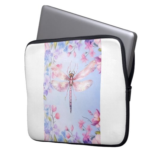 Elegante Bloemen Roze Dragonfly Laptop Mouw 13" Laptop Sleeve (Voorkant Links)