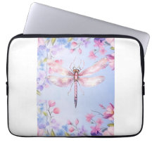 Elegante Bloemen Roze Dragonfly Laptop Mouw 13"