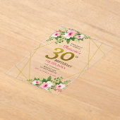 Elegante bloemen roze en goud 30e verjaardag acryl uitnodigingen (Laagn)
