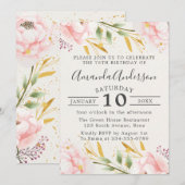 Elegante bloemen roze en goud 75e verjaardag kaart (Voorkant / Achterkant)