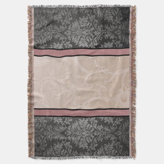 Elegante Bloemen  Roze en Grijze Damask Deken (Voorkant Verticaal)