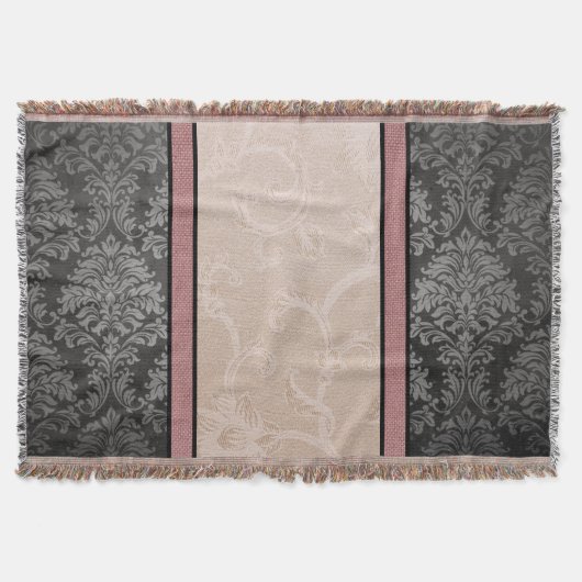 Elegante Bloemen  Roze en Grijze Damask Deken (Voorkant)