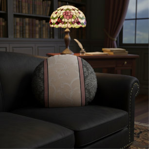 Elegante Bloemen  Roze en Grijze Damask Rond Kussen