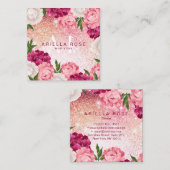Elegante bloemen roze glitter vierkante visitekaartje (Voorkant / Achterkant)