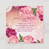 Elegante bloemen roze glitter vierkante visitekaartje (Achterkant)