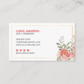 Elegante Bloemen Roze Goud Accent Botanisch Groen Visitekaartje (Voorkant)
