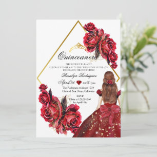 Elegante Bloemen Roze Goud Quinveanera Kaart