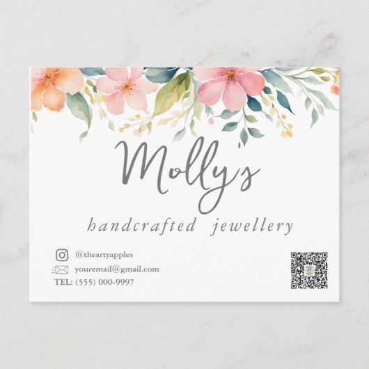 Elegante bloemen Roze & Grijs handgemaakte sierade Briefkaart (Voorkant)