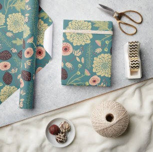 Elegante bloemen roze groen bloemenpatroon cadeaupapier