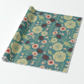 Elegante bloemen roze groen bloemenpatroon cadeaupapier (Uitgerold)