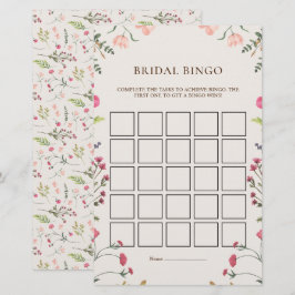 Elegante Bloemen Roze Groen Bruids Bingo Game Kaar