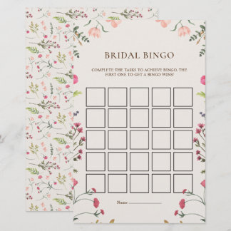 Elegante Bloemen Roze Groen Bruids Bingo Game Kaar