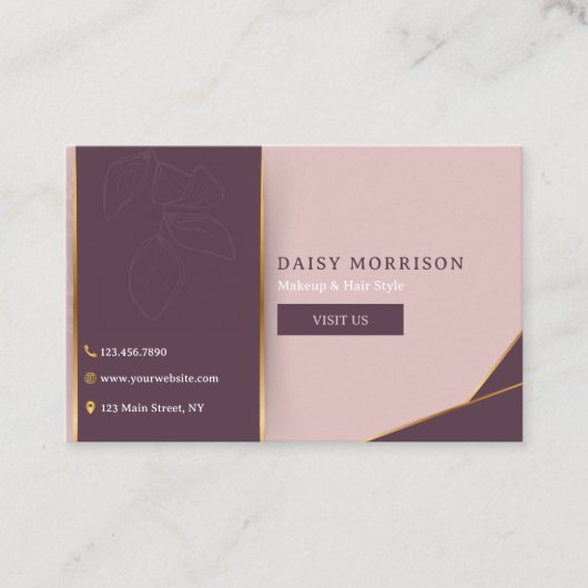 Elegante Bloemen Roze Make-up Artiest Haar Salon Visitekaartje (Voorkant)